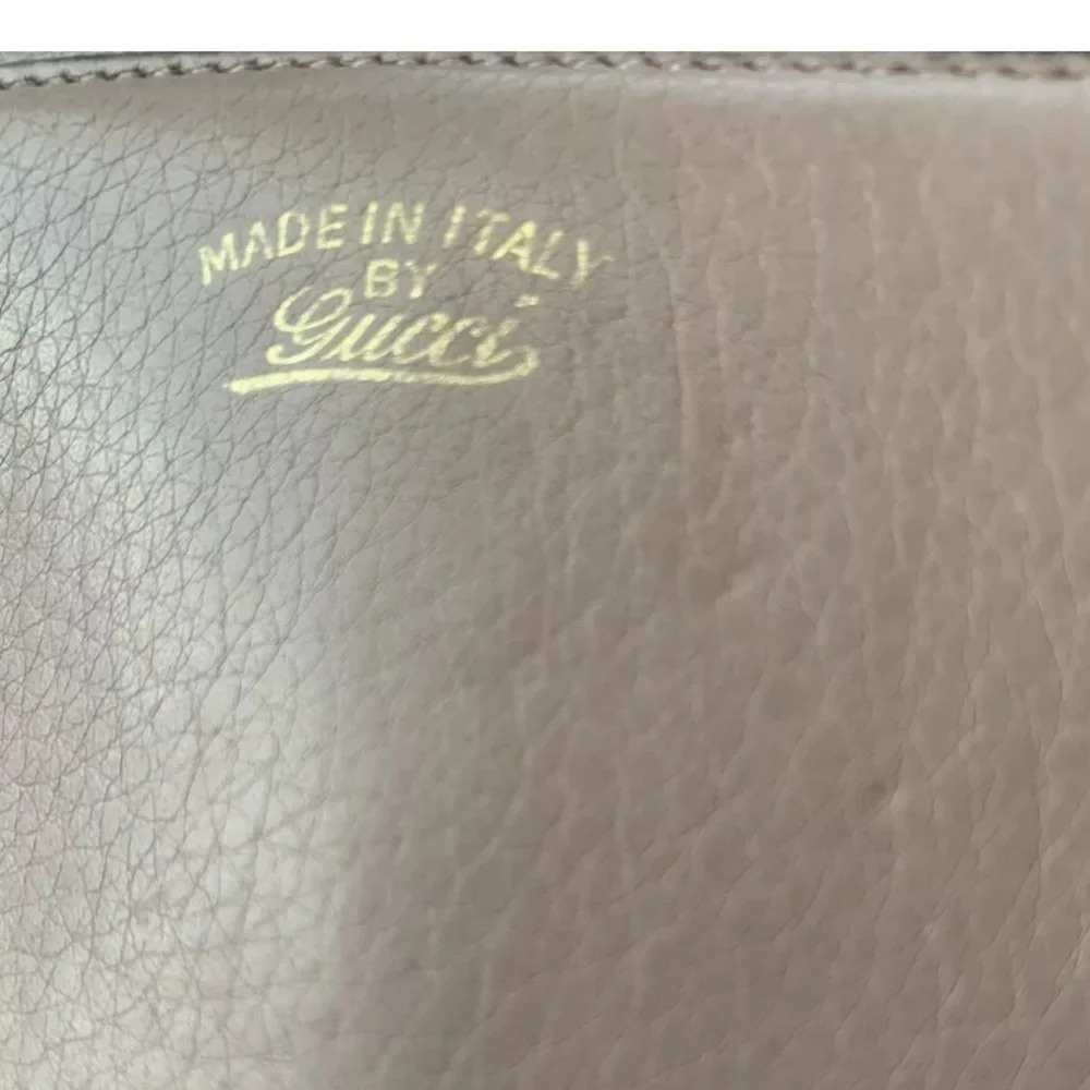 Gucci pink blush pebbled leather zippy wallet bamboo pull gold lettering - Picture 2 of 8
